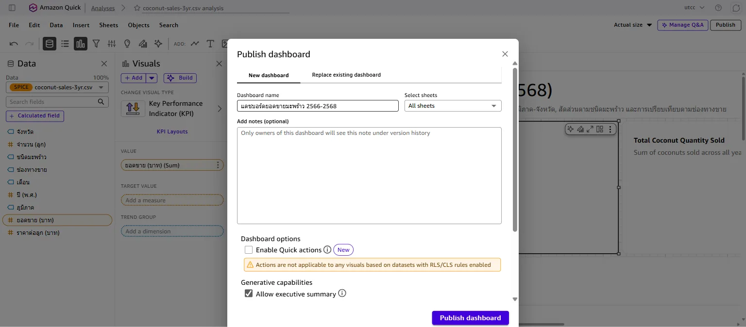 กล่อง Publish dashboard