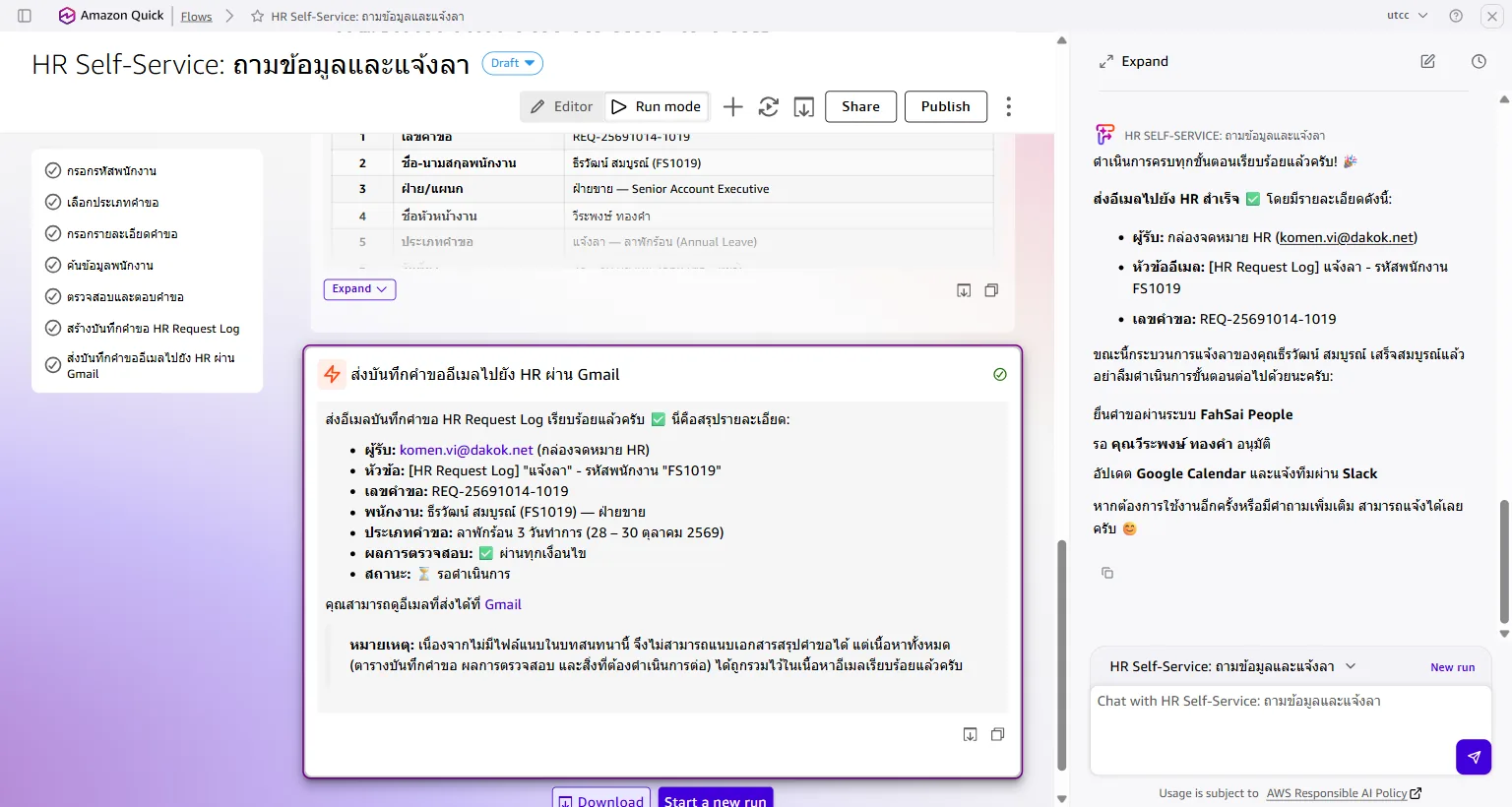 ส่งอีเมลสำเร็จ กระบวนการแจ้งลาเสร็จสมบูรณ์